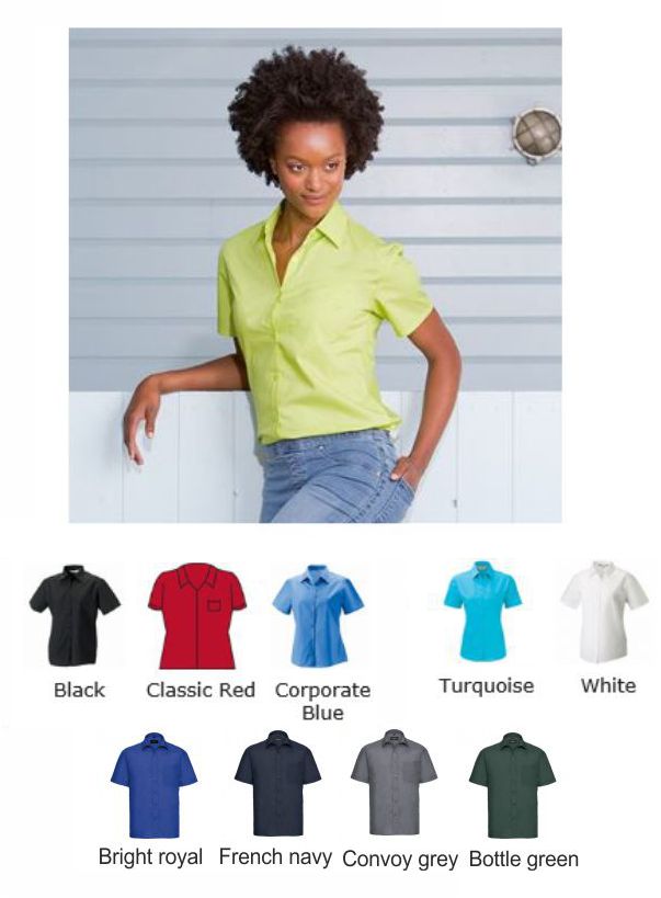 Russells 935F Ladies Short Sleeve Easy Care Poplin Shirt - Click Image to Close